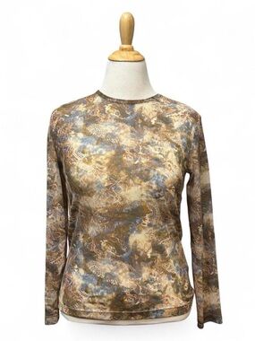 Vintage 90s Long Sleeve Sheer Mesh Top Medium Burnout Paisley Fairy Grunge